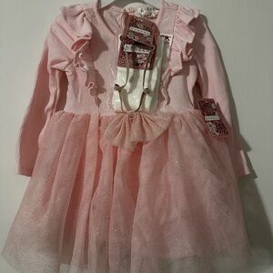 2T Toddler girl dress set with tights and headband